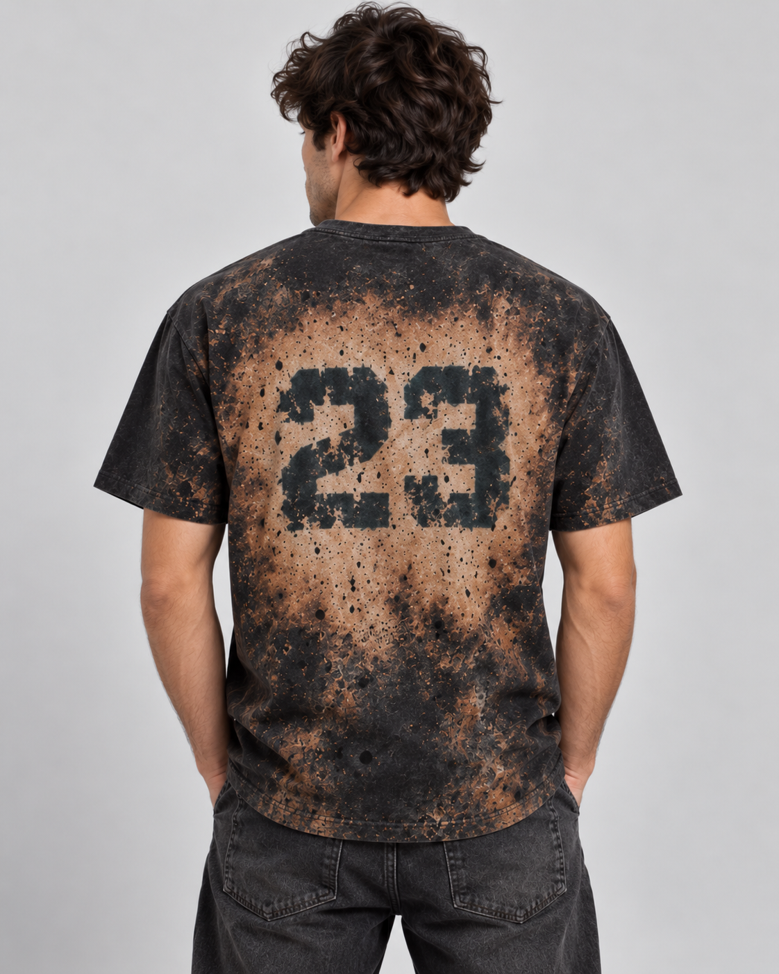Retro della T-shirt uomo 23 con il numero 23 sulla lavorazione artigianale a contrasto