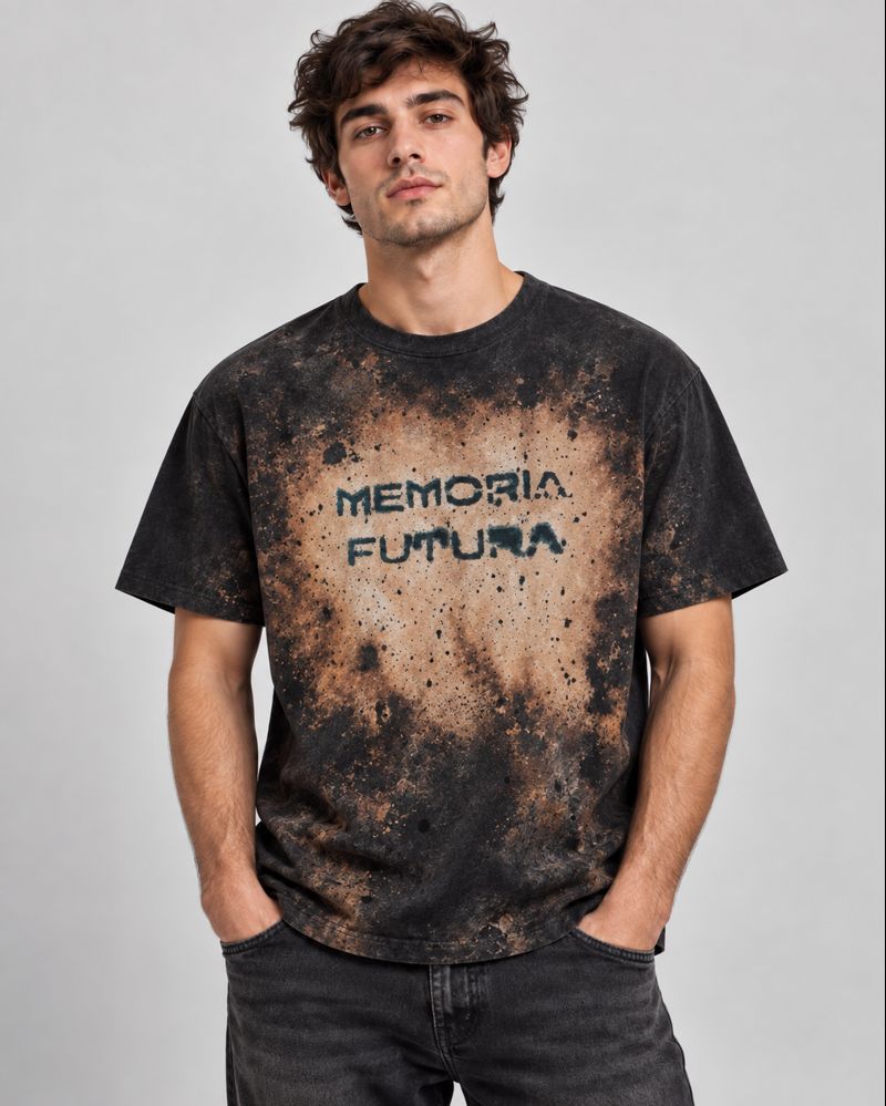 T-shirt Memoria Futura, modello uomo standard, scura con lavorazione artigianale a contrasto